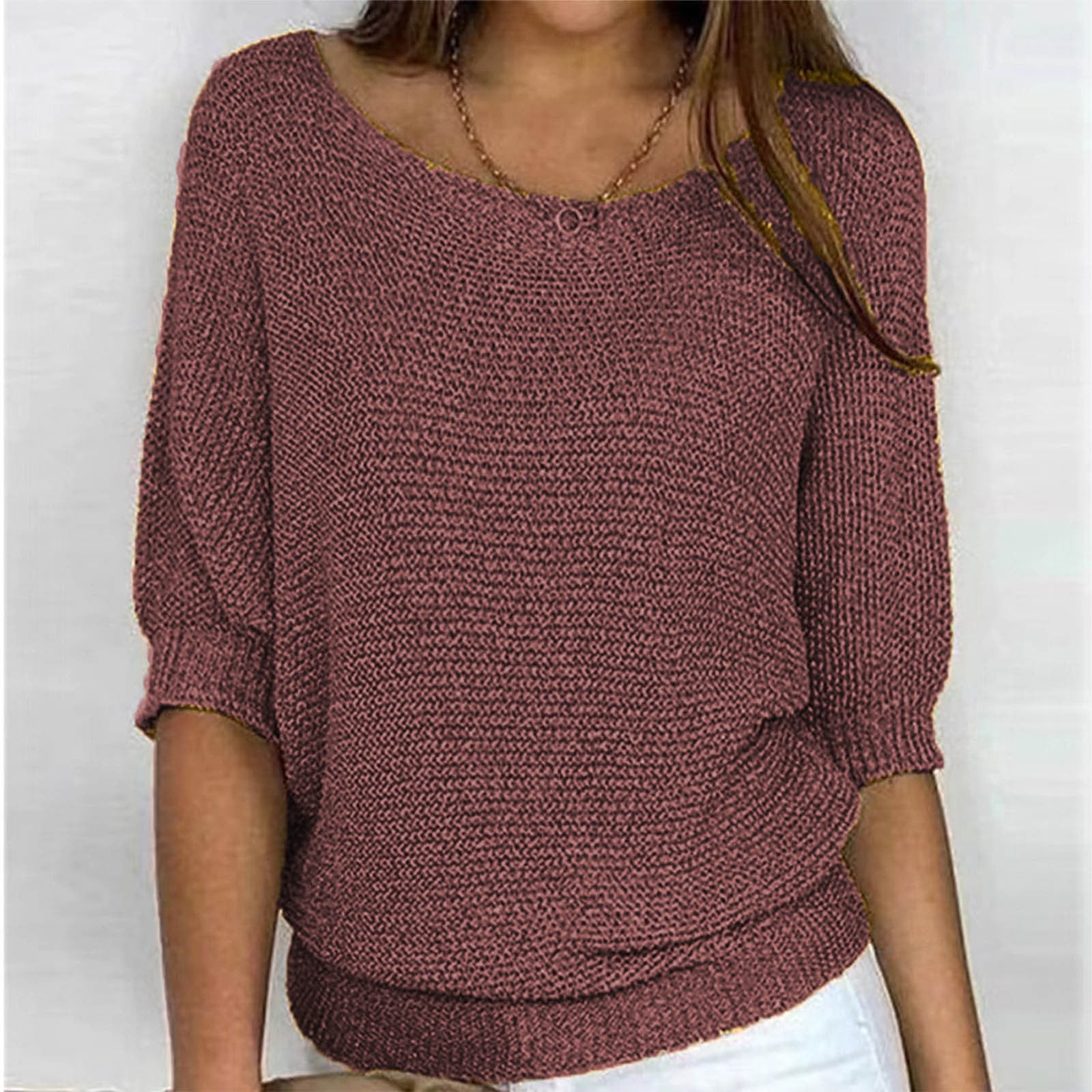 Wyongtao Womens Sweaters Fall 2024 Clearance Women s Solid Pullover Long Sleeve Sweater V Neck Knit Jumper Tops Brown XXXXL Walmart