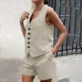 thumbnail image 1 of Wyongtao Womens Two Piece Sets Button Sleeveless Crop Vest Blazer and High Waisted Shorts Suit Set Casual Outfits Gray M, 1 of 4