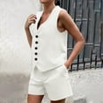 thumbnail image 1 of Wyongtao Womens Two Piece Sets Button Sleeveless Crop Vest Blazer and High Waisted Shorts Suit Set Casual Outfits White M, 1 of 4