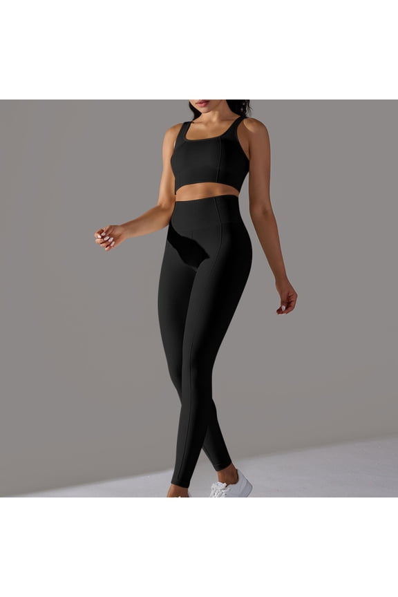 Womens Workout Sets 2 Piece Seamless Yoga Outfits Leggings and Tank Top Matching Gym Athletic Clothing Set,Black L