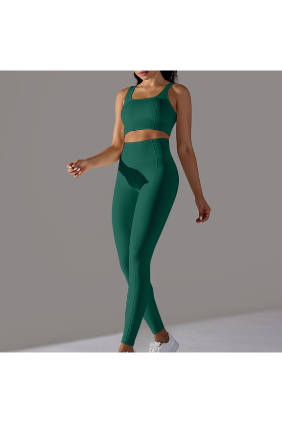 Womens Workout Sets 2 Piece Seamless Yoga Outfits Leggings and Tank Top Matching Gym Athletic Clothing Set,Green M