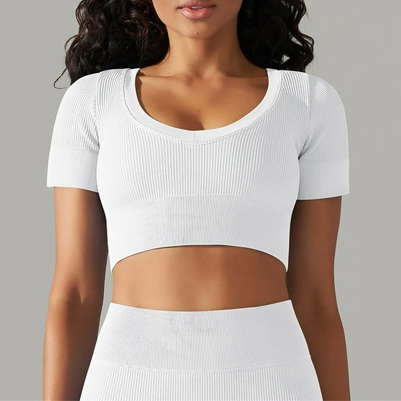 Wyongtao Yoga Crop Tops Fitted Workout Tops Short Sleeve Athletic Sports Shirts for Women,White S