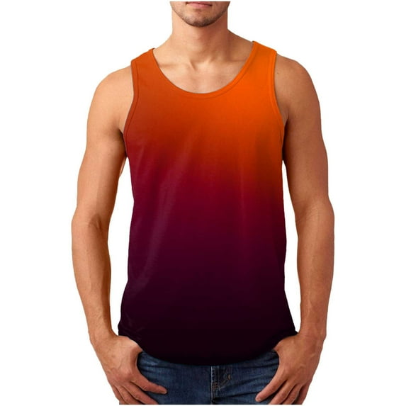 WyongtaoMen's Summer Shirts Casual Stylish Gradient 3D Printed Plus Size Tank Tops Slim Fit Muscle Sleeveless Crew Neck Athletic T-shirt Beach Tops