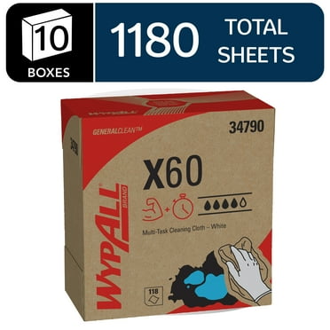 WypAll GeneralClean X60 Cloths Cleaning Wipes (34790), Strong & Absorbent, 10 Boxes of 118 Sheets