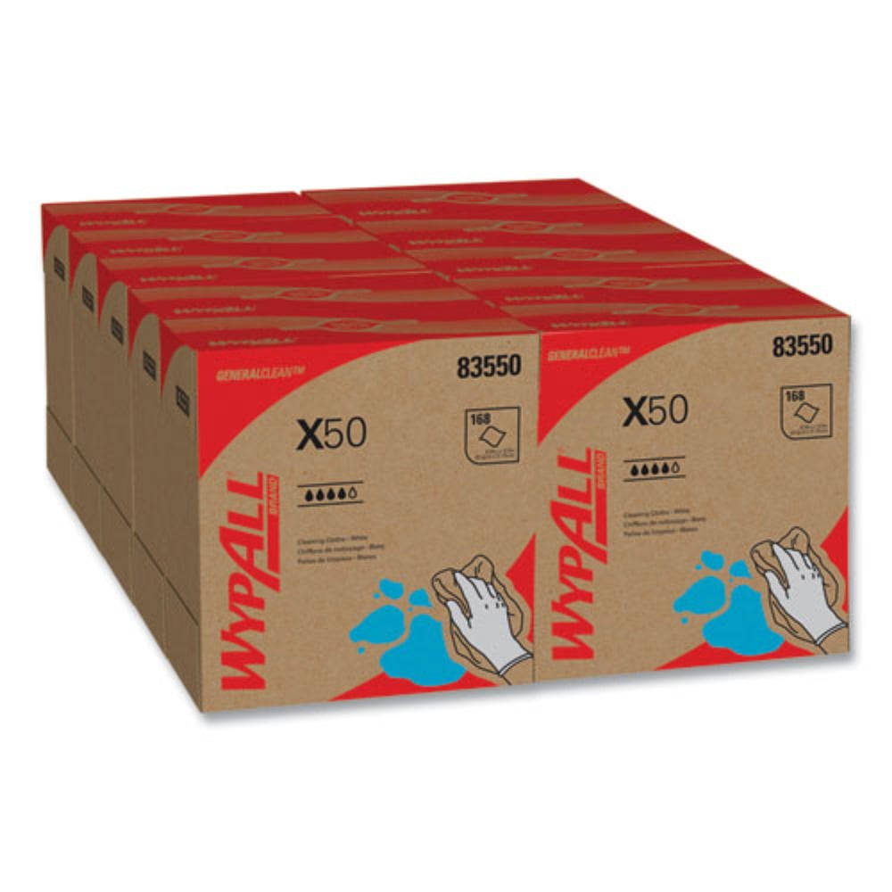 WypAll KCC 83550 X50 9-1/10 in. x 12-1/2 in. Cloth Pop-Up Box - White (176/Box 10 Boxes/Carton)