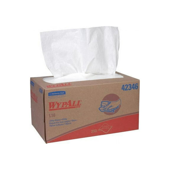WypAll* L10 Utility Wipes, POP-UP Box, 1-Ply, 10 1/4 x 9, White, 250/Box