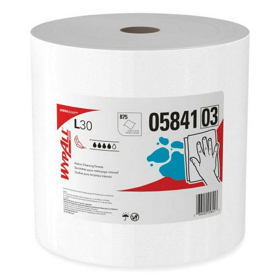 WypAll L30 Towels 12.4 x 12.2, White, 875/Roll
