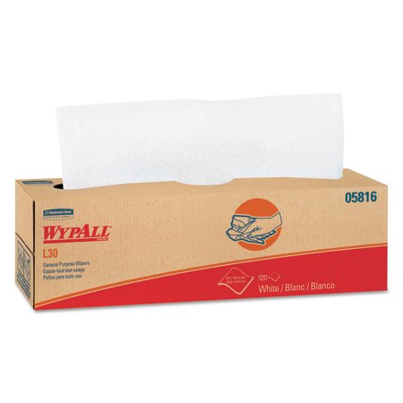 WypAll L30 Towels POP-UP Box, 9.8 x 16.4, White, 120/Box, 6 Boxes/Carton