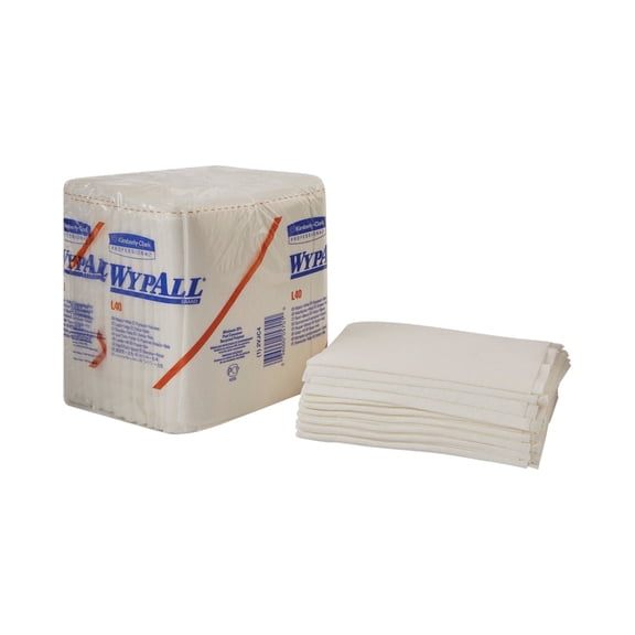 WypAll PowerClean L40 Cloths Extra Absorbent Wipes (05701), Quarterfold, Bulk Paper Wipers, White (18 Packs of 56 Sheets, 1,008 Sheet Total)