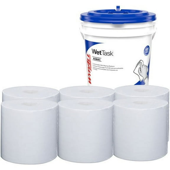 WypAll Power Clean WetTask Wipers for Disinfectants, Sanitizers and Solvents - 12" x 6" - 140 Sheets/Roll - White - Hydroknit - Disinfectant - 1 Rolls Per Bucket - 6 / Carton | Bundle of 5 Cartons
