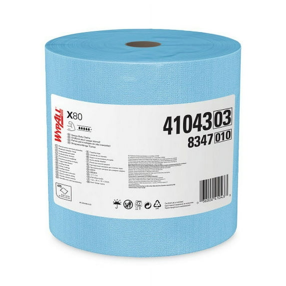 WypAll Power Clean X80 Heavy Duty Cloths, Jumbo Roll, 12.4 x 12.2, Blue, 475/Roll, Each