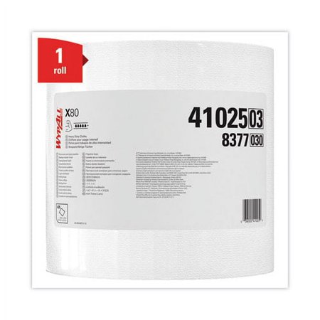 WypAll Power Clean X80 Heavy Duty Cloths, Jumbo Roll, 12.4 x 12.2, White, 475/Roll | Order of 1 Roll