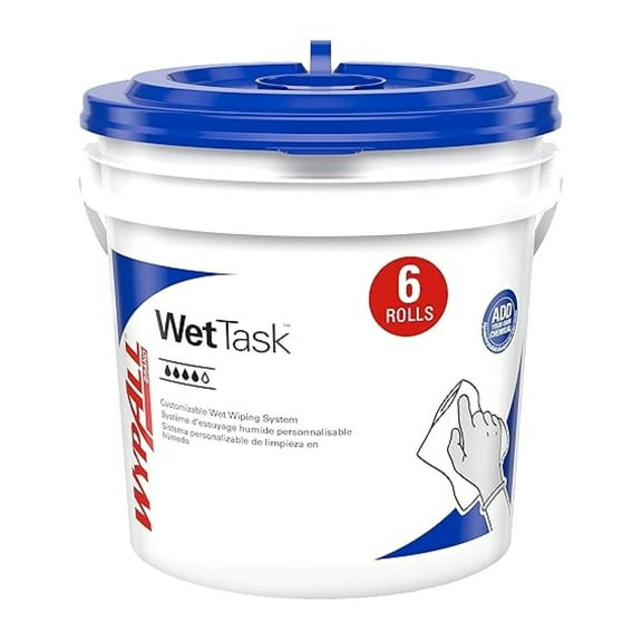WypAll PowerClean WetTask Wipes for Solvents System (06001), Center-Pull, White, Bucket Included (95 Sheets/Roll, 6 Rolls, 570 Sheet Total)