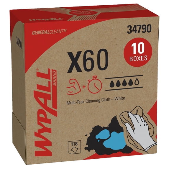 Wypall General Clean X60 Multi-Task Cleaning Cloths, 8-3/8" x 16-13/16", 118 Cloths Per Box, Carton Of 10 Boxes