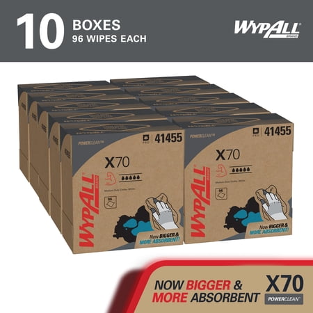 WypAll PowerClean X70 Cloths Medium Duty Wipes (41455), Pop-Up Box, Long Lasting Towels, White (10 Packs of 96 Sheets, 960 Sheet Total)
