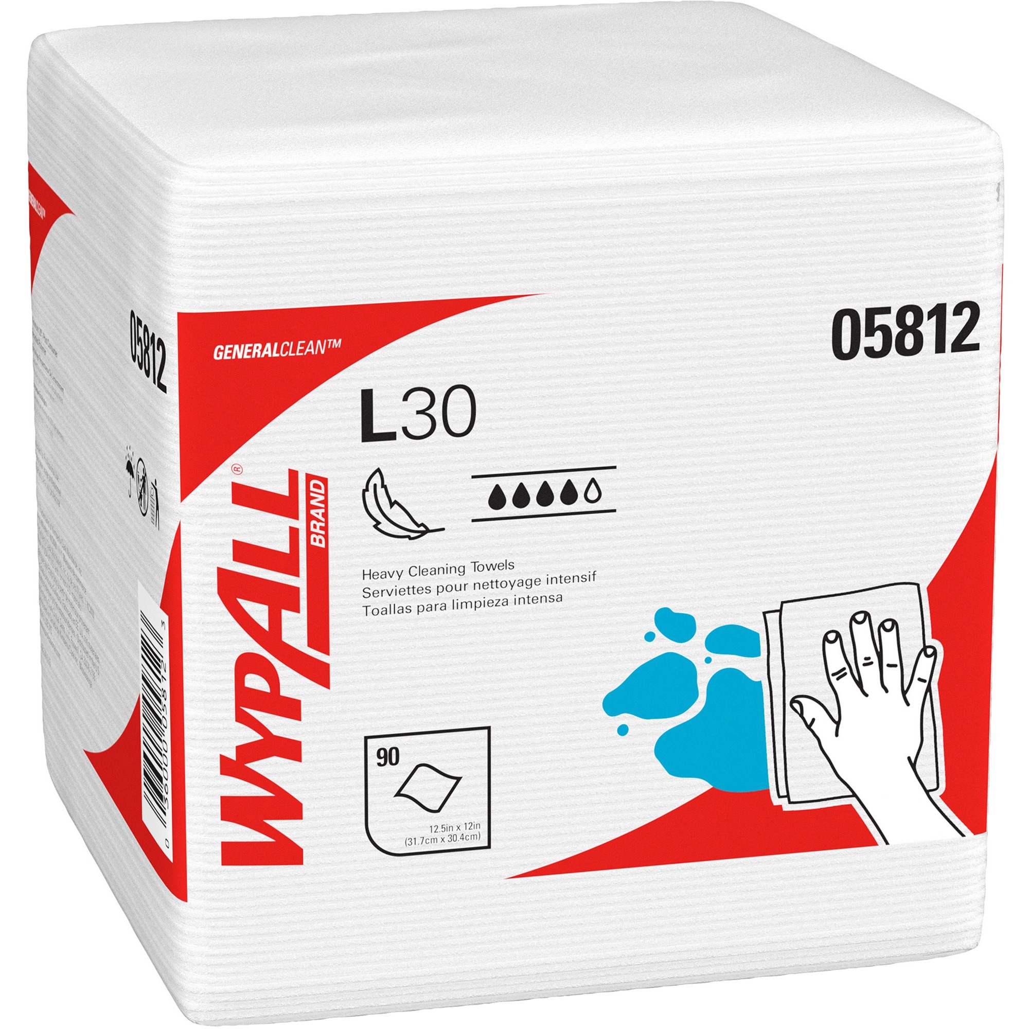 Wypall L30 Light Duty Wipers - 12.50" X 12" - White - For Face, Hand - 90 Per Pack - 12 / Carton