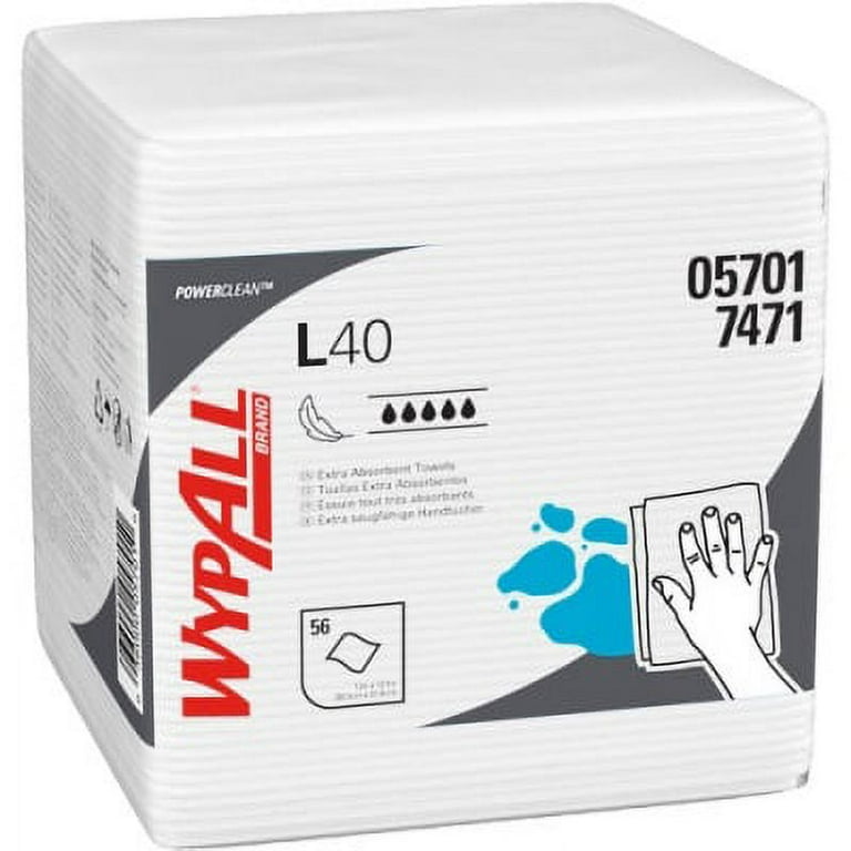 Wypall PowerClean L40 Extra Absorbent Towels - White - Soft, Absorbent - For General Purpose - 56 Per Pack - 18 / Carton Wypall PowerClean L40 Extra Absorbent Towels - White - Soft, Absorbent - For General Purpose - 56 Per Pack - 18 / Carton