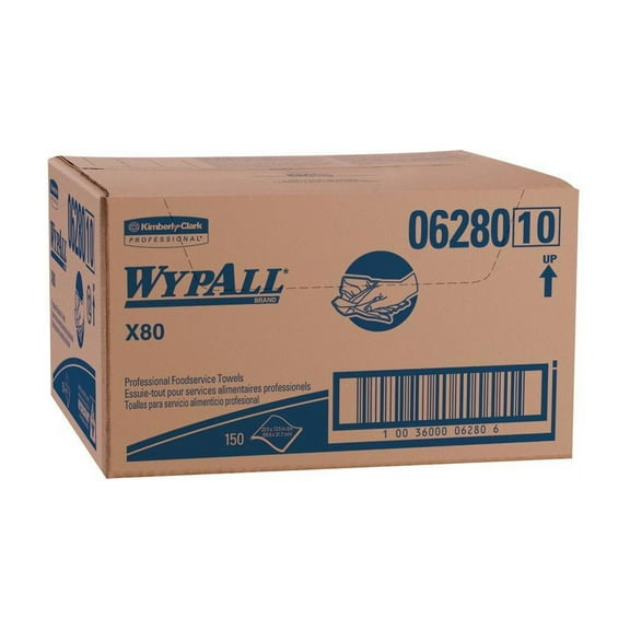 Wypall X80 Foodservice Towels (06280) Extended Use Cloths with Anti-Microbial Treatment, White, 1 Box, 150 Sheets