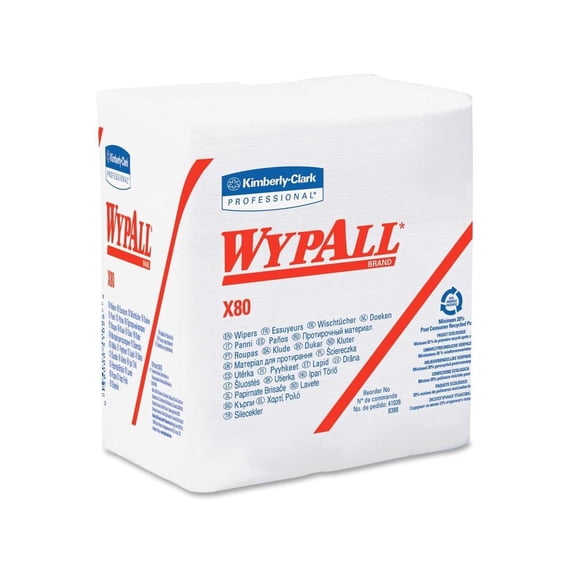 WypAll X80 Cloths, HYDROKNIT, 1/4 Fold, 12 1/2 x 12, White, 50/Box, 4 Boxes/Carton -KCC41026
