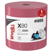 WypAll PowerClean X80 Cloths Heavy Duty Wipes 41055, Jumbo, Extended Use Towels, Red 1 Roll of 455 Sheets, 455 Sheet Total