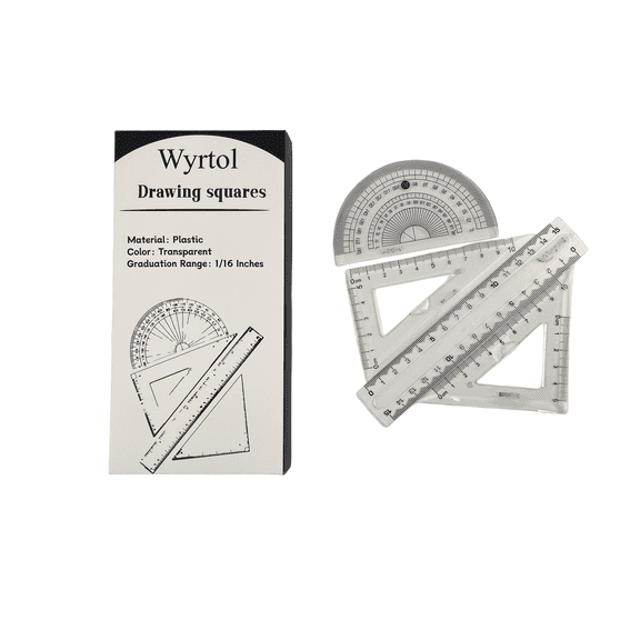 Wyrtol Clear Plastic Drafting Square Ruler, 1/16 Inch Precise Graduation for Technical Drawing & Measurement