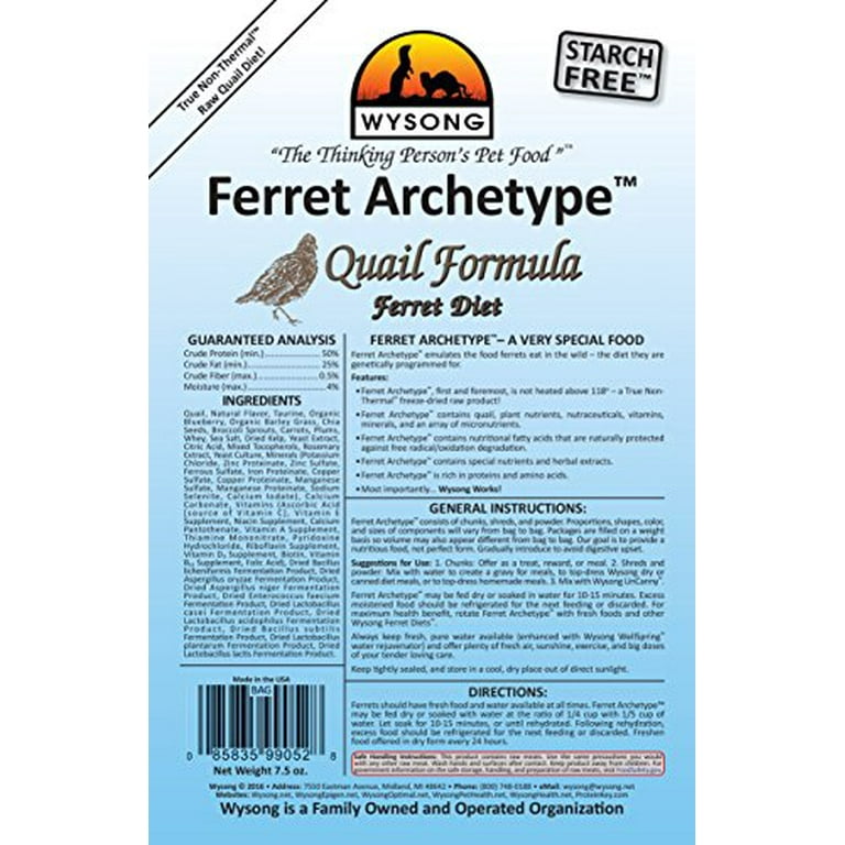 Wysong 858053 Ferret Archetype Quail Formula Raw Ferret Food 7.5 Ounce Bag