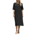 thumbnail image 1 of Wytyjxccyy Women Short Sleeve Dress Cotton Linen Solid Casual Loose A-Line Party Beach Dress, 1 of 7