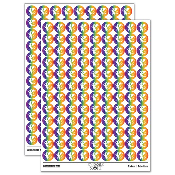 Wyvern Dragon Fantasy Silhouette 200+ Round Stickers - Rainbow - Gloss Finish - 0.50" Size