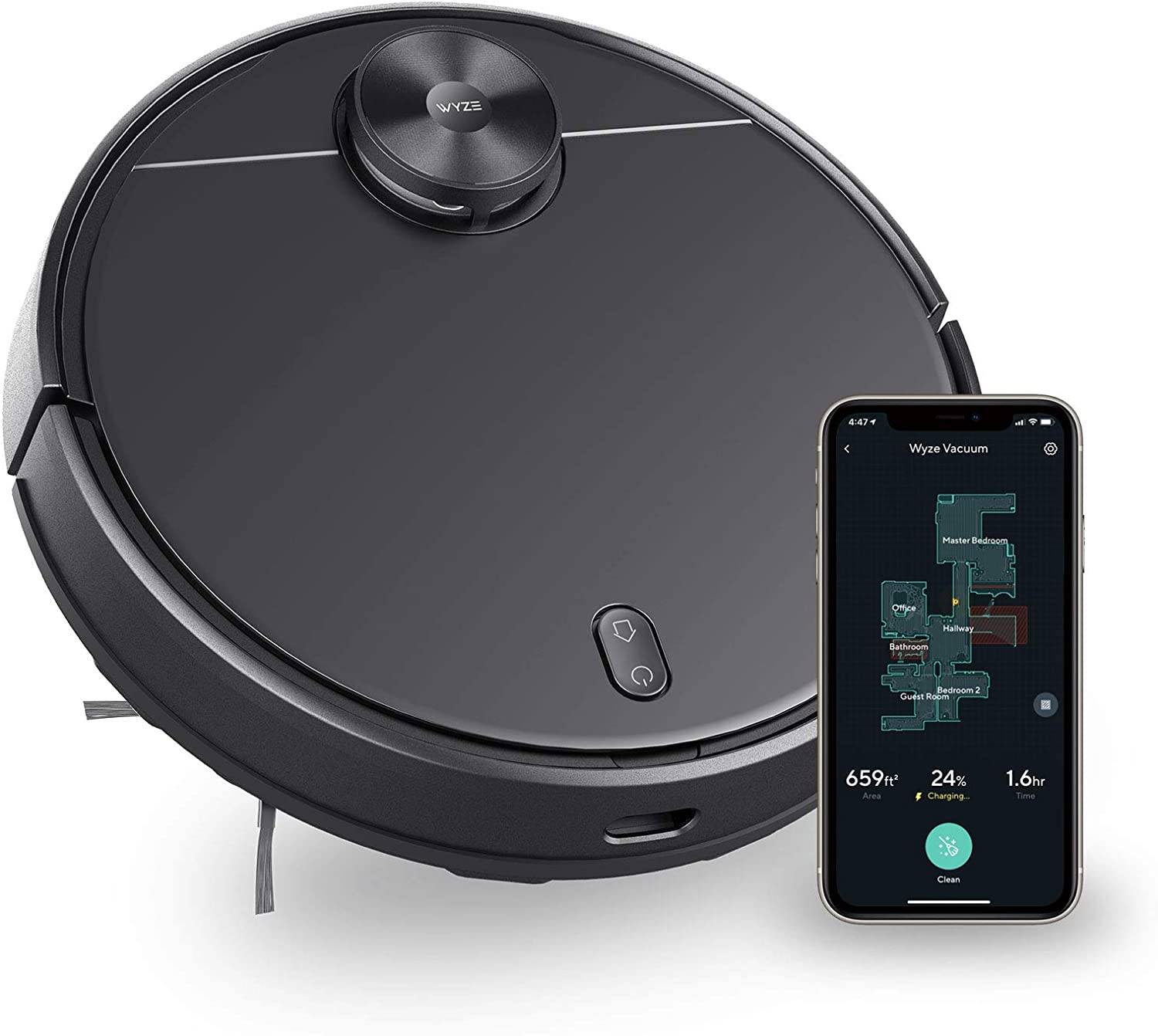 Wyze Robot Vacuum with LiDAR Room Mapping, 2,100Pa Strong Suction, Straight-line Movements, Virtual Walls, Ideal for Pet Hair, Hard Floors and Carpets, Wi-Fi Connected Robotic Vacuum & Self-Charging - image 1 of 8