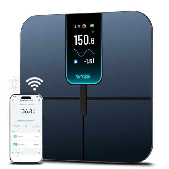 Open Box Wyze Scale Ultra, Smart Scale with 4.3" Color Display, Digital Bathroom Scale for Body Weight BMI Muscle Mass Composition, Wi-Fi & Bluetooth Body Fat Scale with Heart Rate- Black