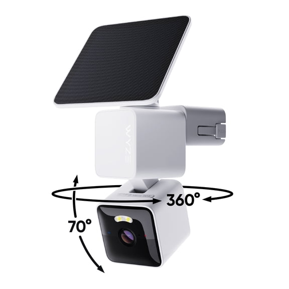 Wyze Solar Cam Pan 2K, 2K HD Smart Security Camera with Solar Charging, 360 Pan & 70 Tilt, AI Person Tracking, Color Night Vision, Spotlight & Siren, IP65, Wi-Fi 6, Works with Assistants