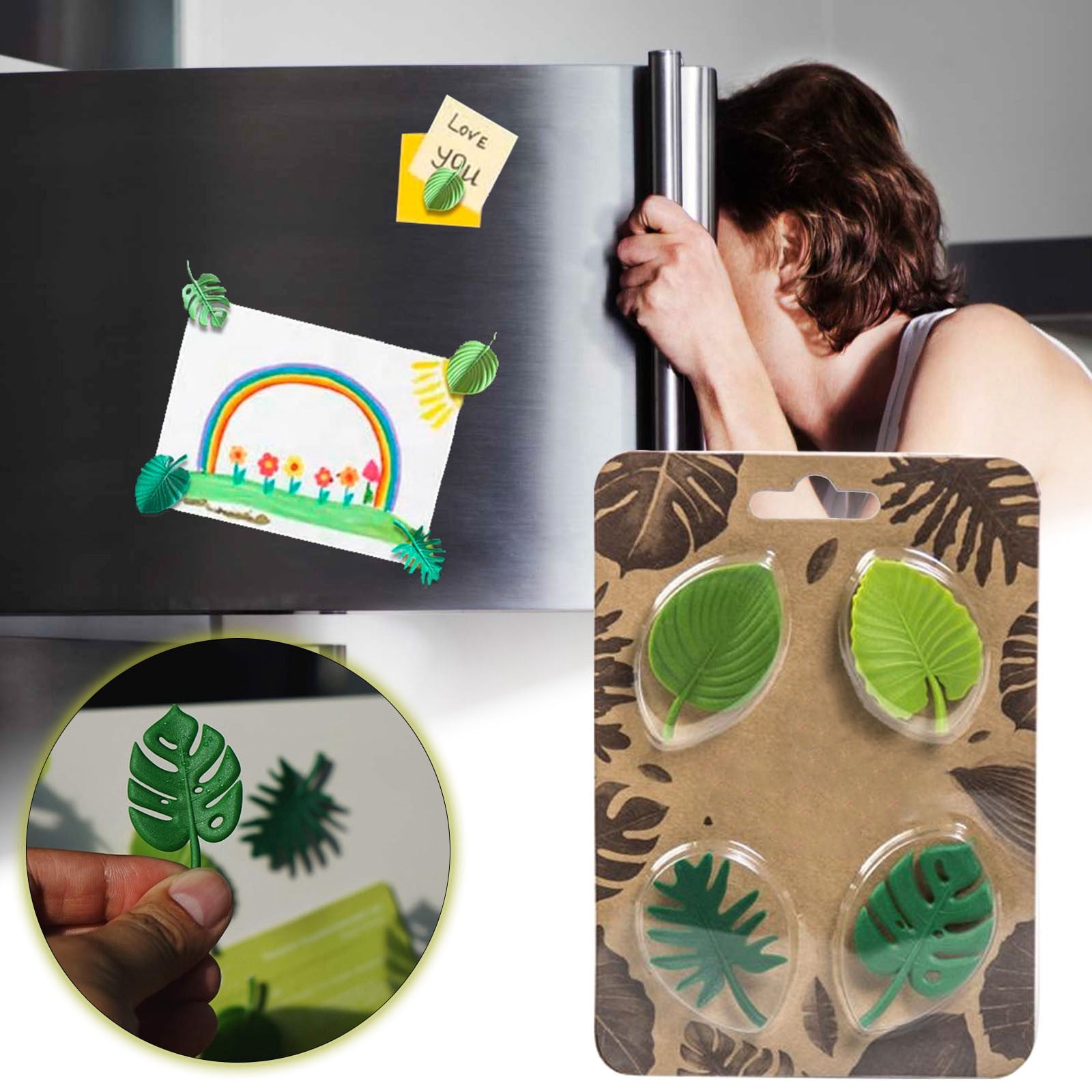 Wyzesi 4 Decorative Refrigerator Refrigerator Mini Tropical Leaf