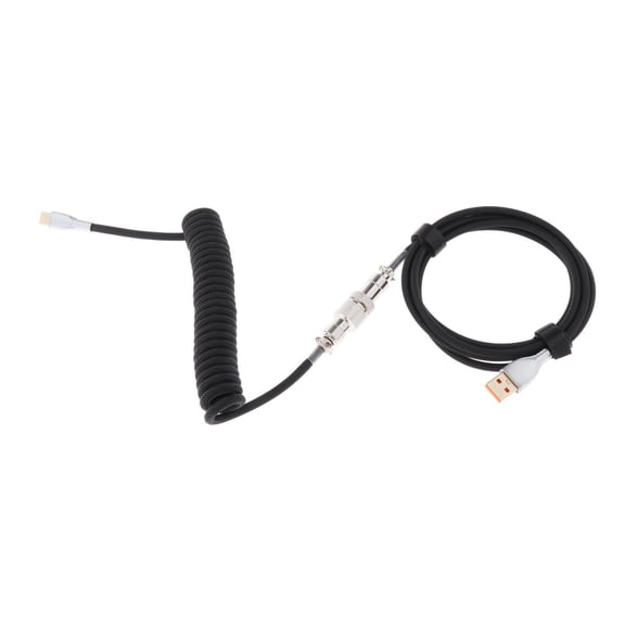 Wzmzjy 1.8M Coiled Cable Wire/ USB Port/ TPU Metal 5V/ 4A Mini Aviator Connector/ Keyboard Cable/ for Mechanical Keyboard Computer Speaker Game Console Black