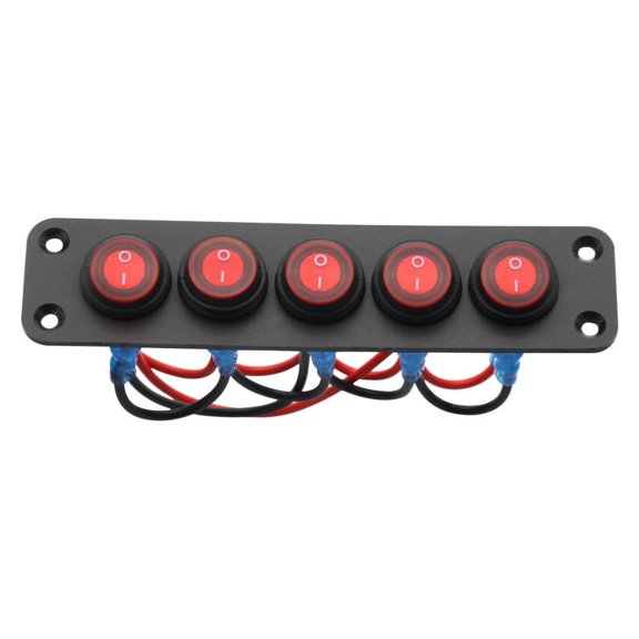 Wzmzjy 12V Rocker Switch Panel Multifunctional Red LED Waterproof Durable On Off 5 Gang