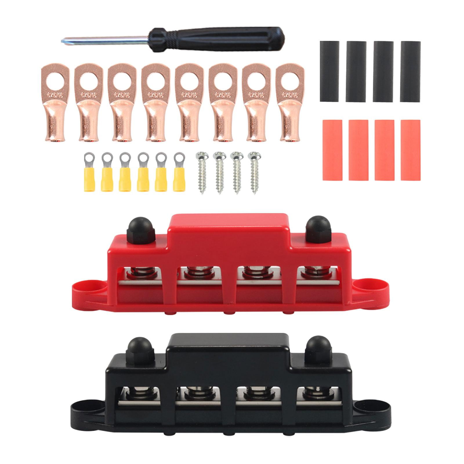 Wzmzjy 2 Pieces Generic 4 Ways Wiring Row 300A Junction Block Busbar Terminal Block for