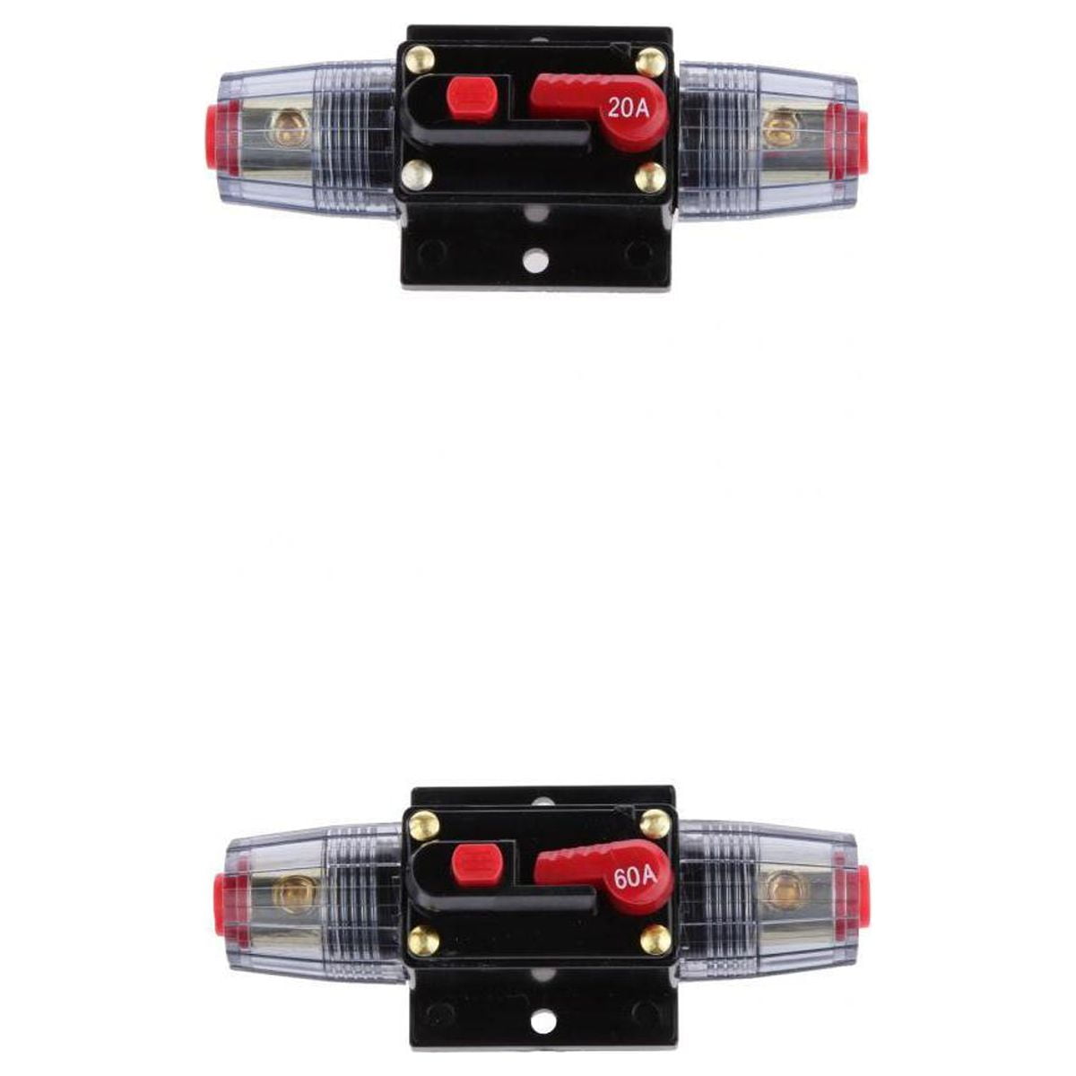 Wzmzjy 2x In-Line Circuit Breaker Stereo Audio Car Fuse Holder DC12V-24V 60A & 20A