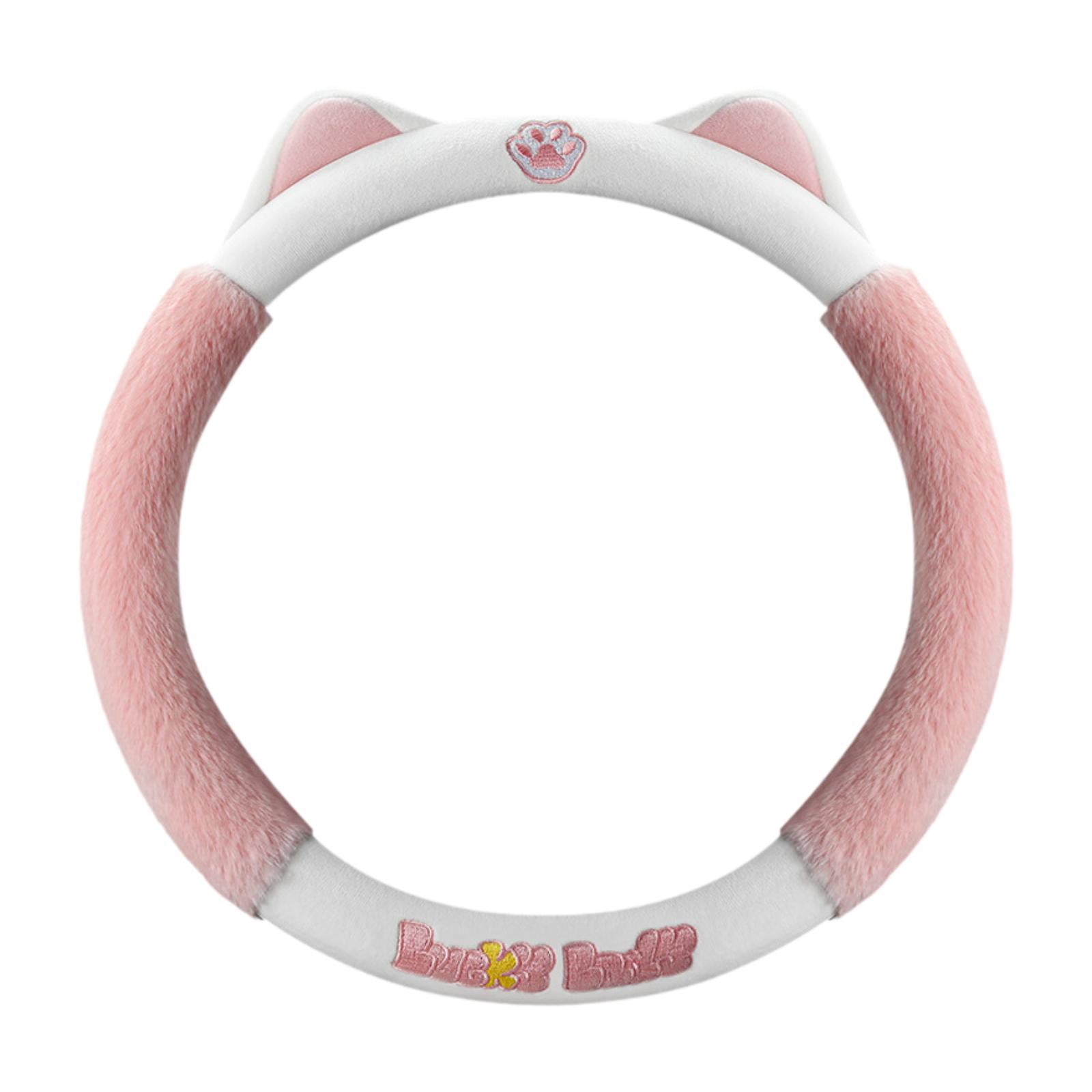 Wzmzjy Cat Ear Plush Steering Wheel Cover Accessories Car Interior Modification Stylish Pink