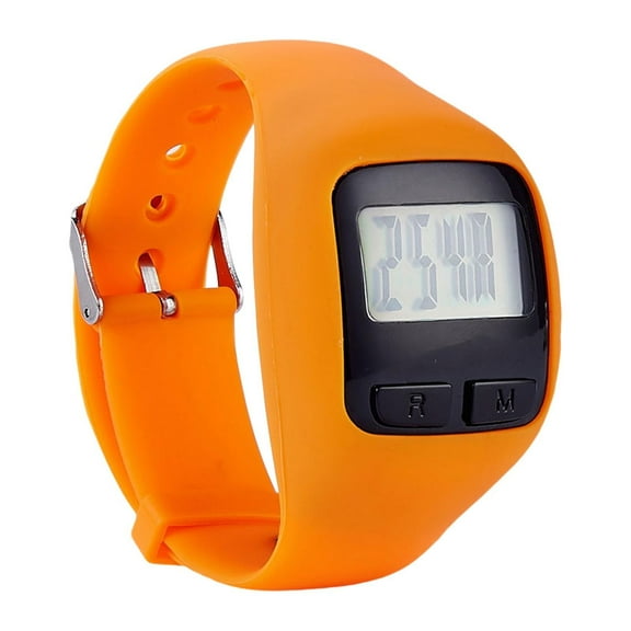 Wzmzjy Digital Pedometer Watch Wrist Watch Silicone Steps Tracker Calories Step Counter orange