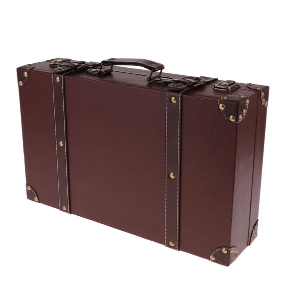 Wzmzjy Fashion Retro Leather Wooden Luggage Suitcase Clothes Storage Suit Box Home Art Brown