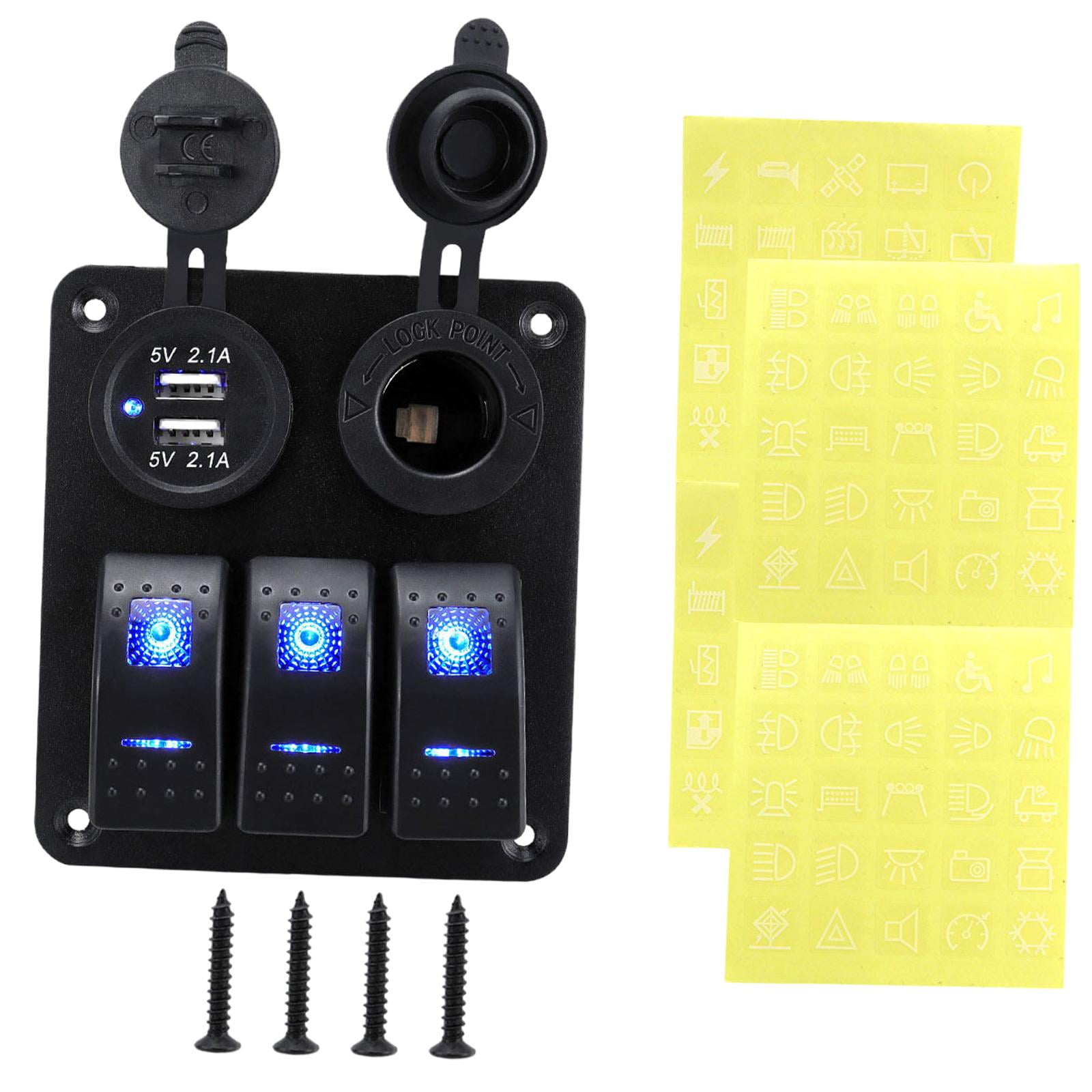 Wzmzjy Generic 3 Gang Rocker Switch Panel Pre Wired 12V 24V for Boat RV Marine Blue