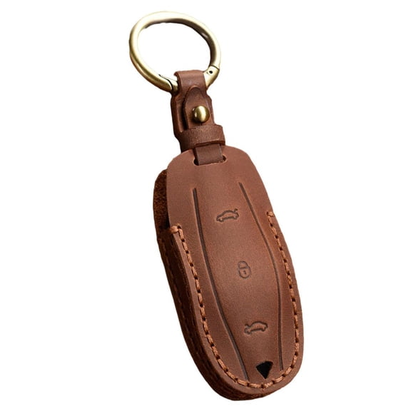 Wzmzjy Keychain LEAther Remote control 3 buttons Key Fob Brown