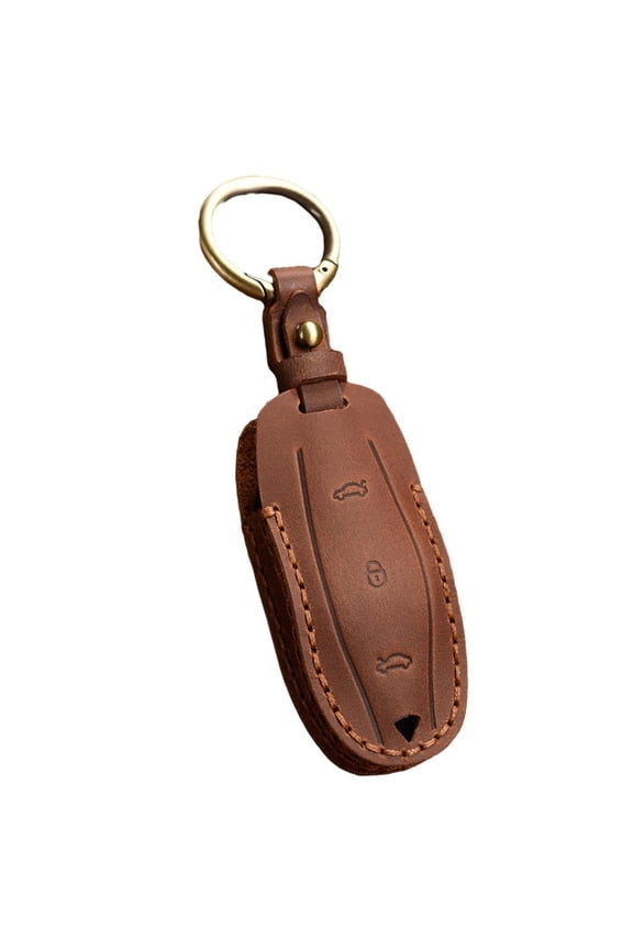 Keychain LEAther Remote control 3 buttons Key Fob Brown