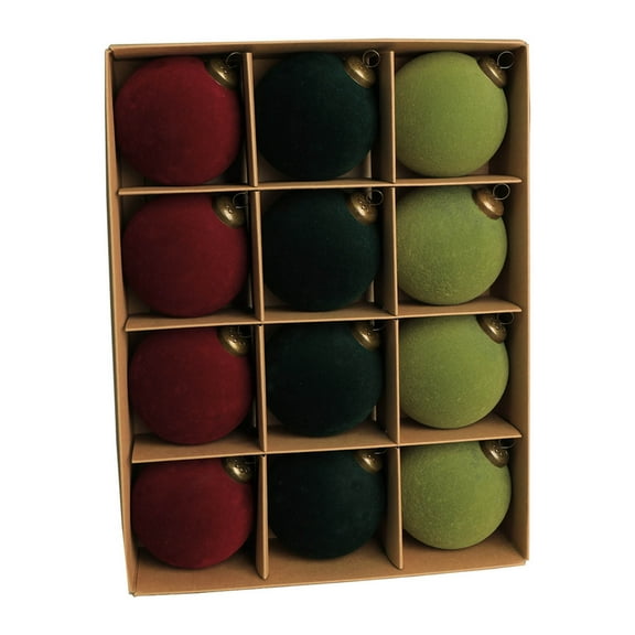 Wznxdo 12 Pcs Velvet Christmas Balls 4'' Flocked Christmas Tree Ball Ornaments Flocked Christmas Ball Ornament for Indoor Holiday Decor Shatterproof Xmas Bulbs Ornaments