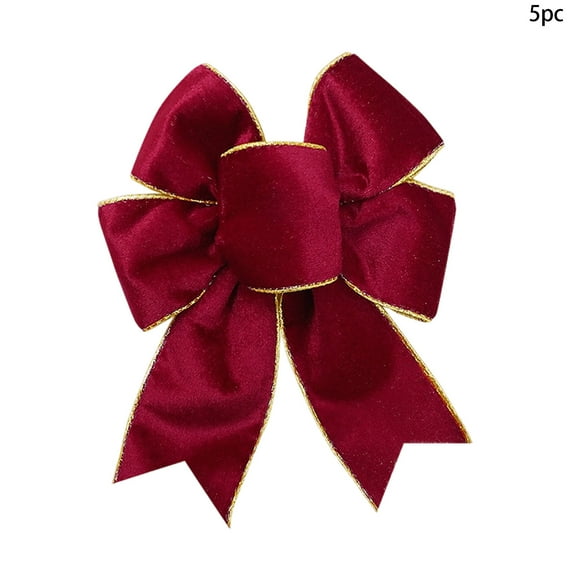 Wznxdo 5Pcs 12'' Christmas Bow Decorations Small Christmas Tree Bows Golden Edged Velvet Wreath Bow Christmas Tree Topper Ornament Bow for Christmas Home Wreath Tree Decoration