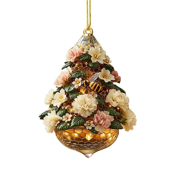Wznxdo Bee Christmas Tree Decorations 2D Acrylic Bees Christmas Tree Decoration Christmas Tree Decoration Christmas Tree Pendant for Bee Lovers Car Ornament Gifts