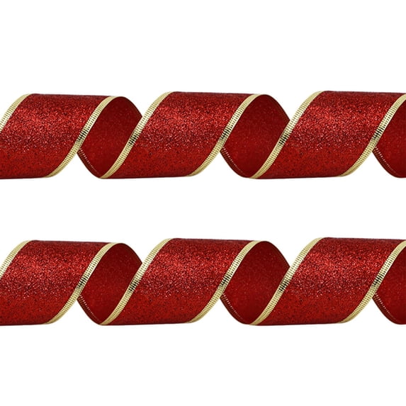 Wznxdo Christmas Glitter Ribbon for Christmas Tree Decorations, Gift Wrapping, with Edge 2 Inch for Tree Gift Wrapping Wreaths Garland Topper Bows Crafts Home Decor 2.2 Yards