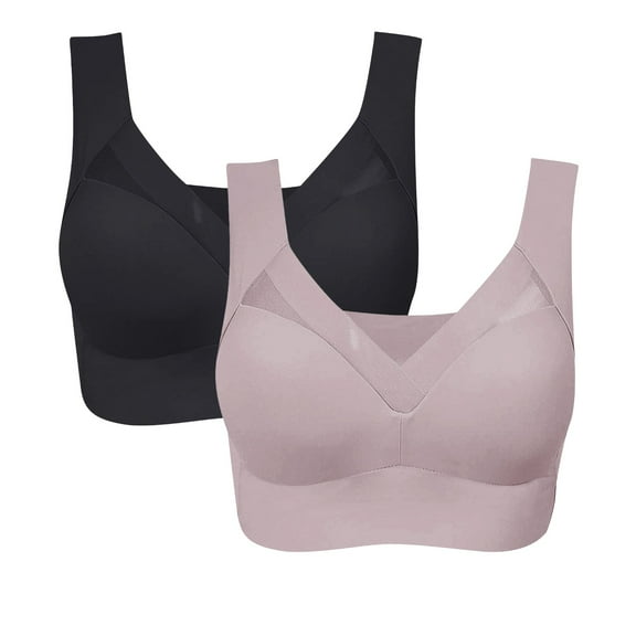Wzxfashion Bras for Women No Underwire Pack Of 2 New Posture Correcting Wireless Breathable Comfortable Back Cover Plus Size Full-Coverage T-Shirt Bra