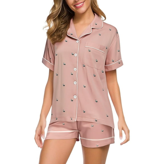 Wzxfashion PJ Sets for Women Soft Summer Short Sleeved Lapel Shirt Set Shorts Plus Size Home Clothes Womens Pajama Sets