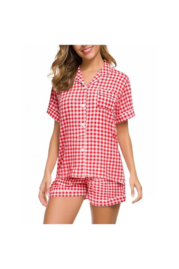 PJ Sets for Women Soft Summer Short Sleeved Lapel Shirt Set Shorts Plus Size Home Clothes Womens Pajama Sets