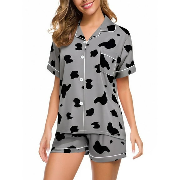 Wzxfashion PJ Sets for Women Soft Summer Short Sleeved Lapel Shirt Set Shorts Plus Size Home Clothes Womens Pajama Sets